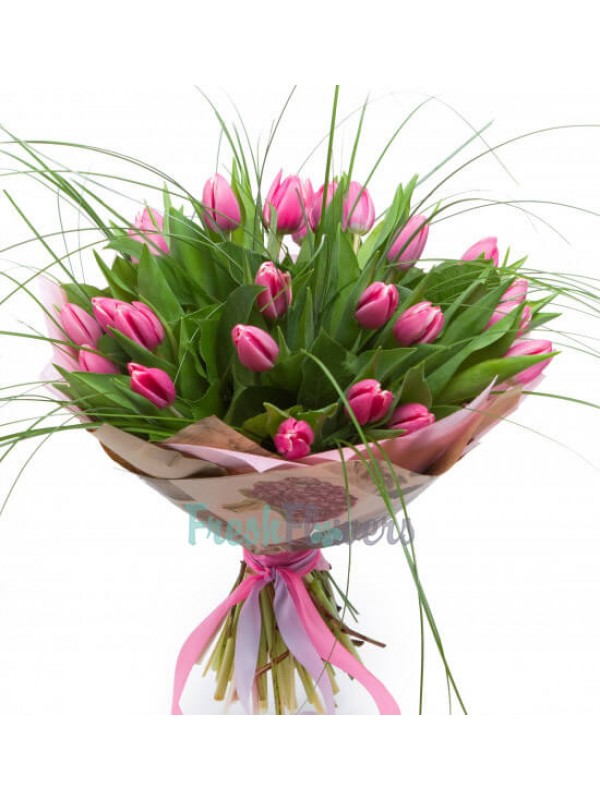 25 рожевих тюльпанів